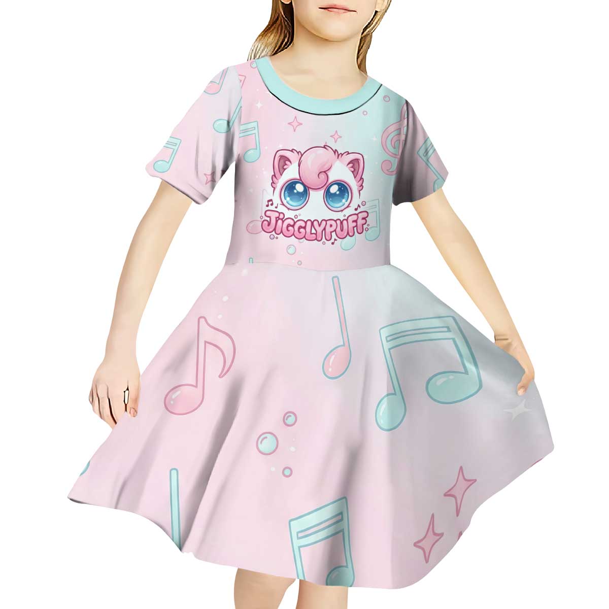 Jigglypuff Kid Short Sleeve Dress Pastel Melody Pop Art