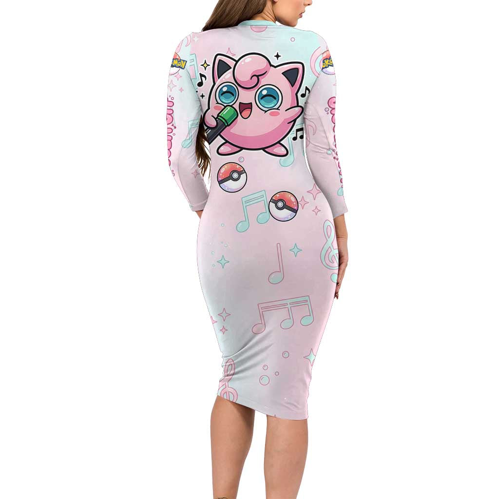 Jigglypuff Long Sleeve Bodycon Dress Pastel Melody Pop Art