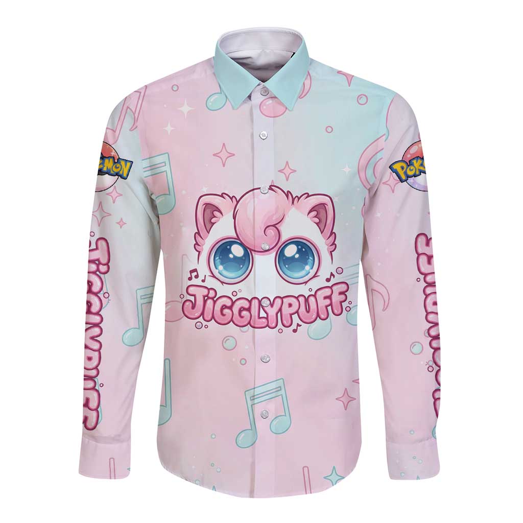 Jigglypuff Long Sleeve Button Shirt Pastel Melody Pop Art