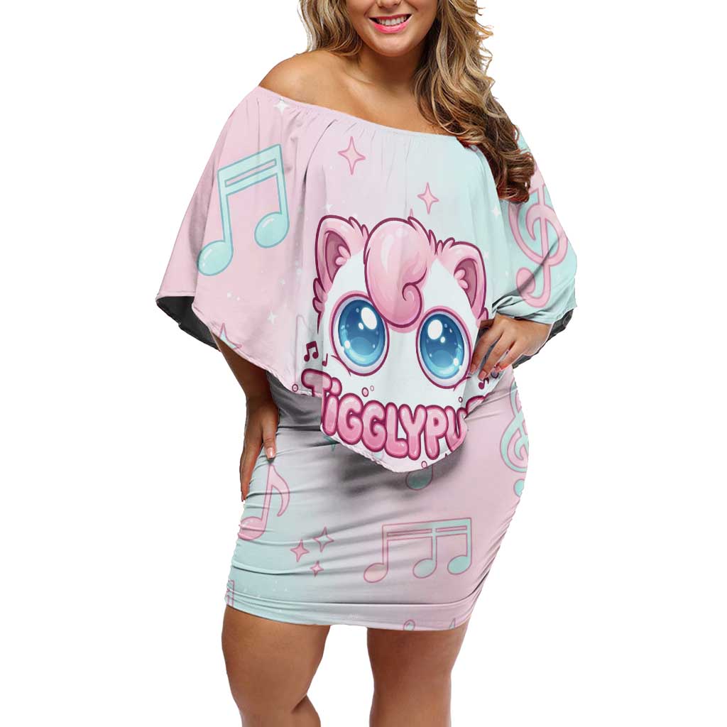 Jigglypuff Off Shoulder Short Dress Pastel Melody Pop Art
