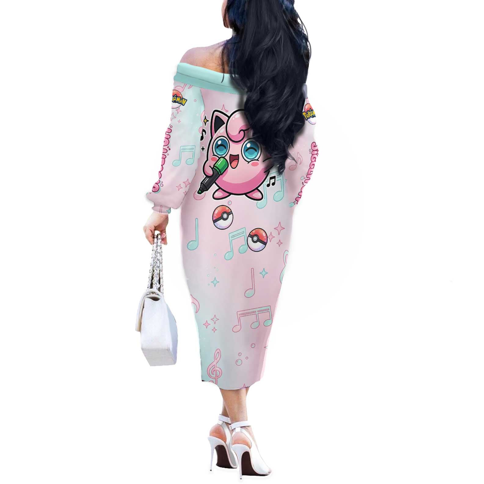 Jigglypuff Off The Shoulder Long Sleeve Dress Pastel Melody Pop Art