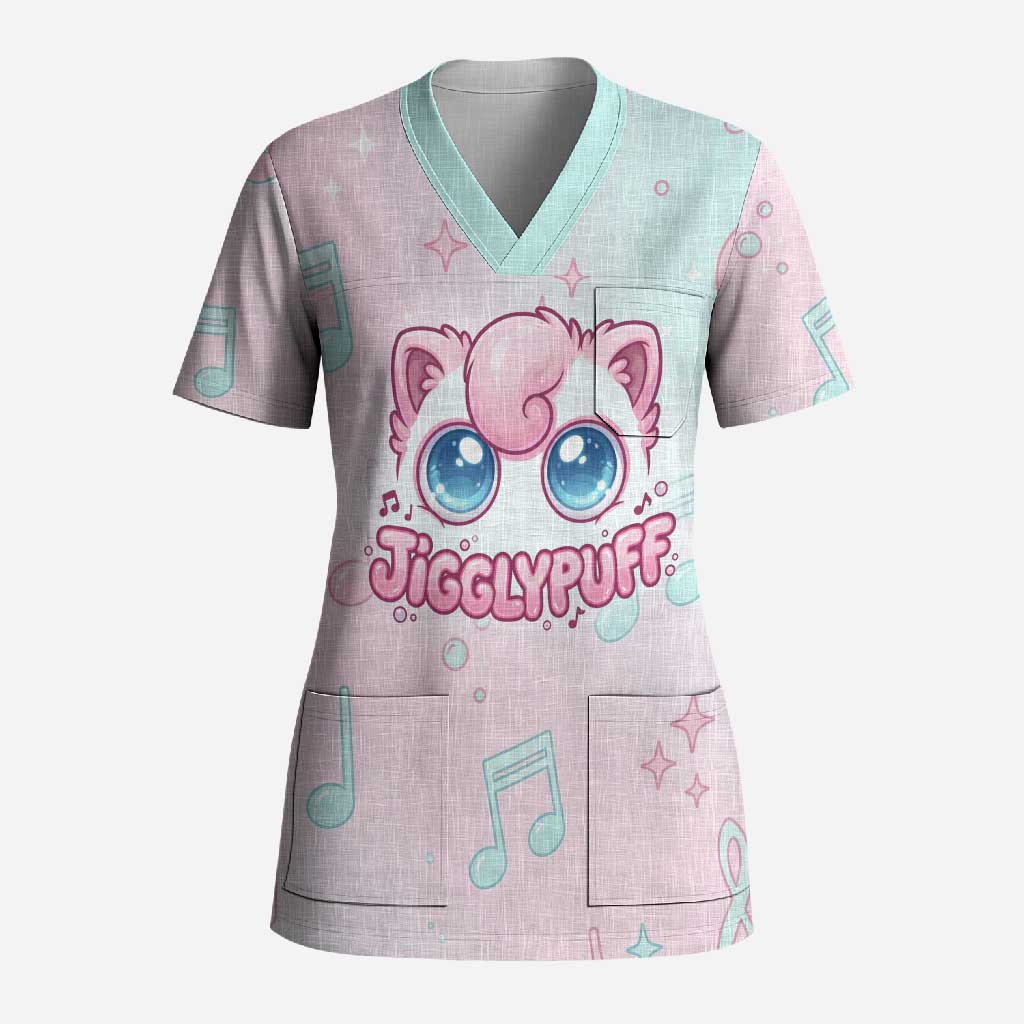 Jigglypuff Scrub Top Pastel Melody Pop Art