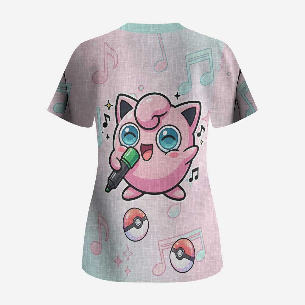 Jigglypuff Scrub Top Pastel Melody Pop Art