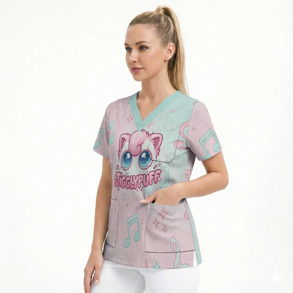 Jigglypuff Scrub Top Pastel Melody Pop Art