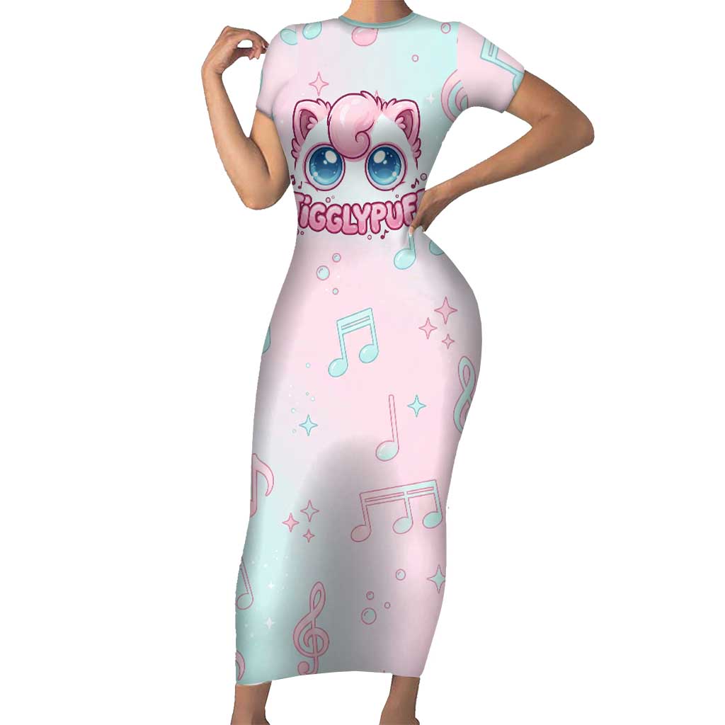 Jigglypuff Short Sleeve Bodycon Dress Pastel Melody Pop Art