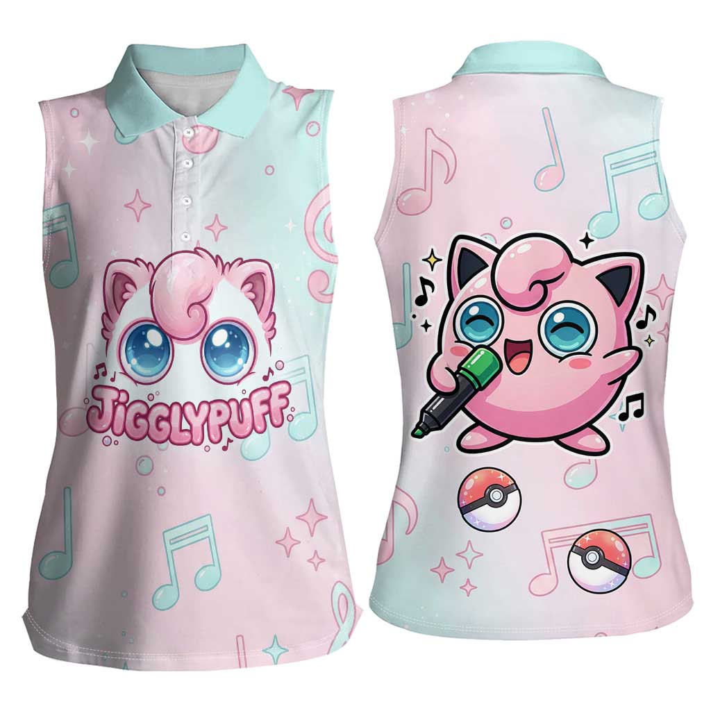 Jigglypuff Women Sleeveless Polo Shirt Pastel Melody Pop Art