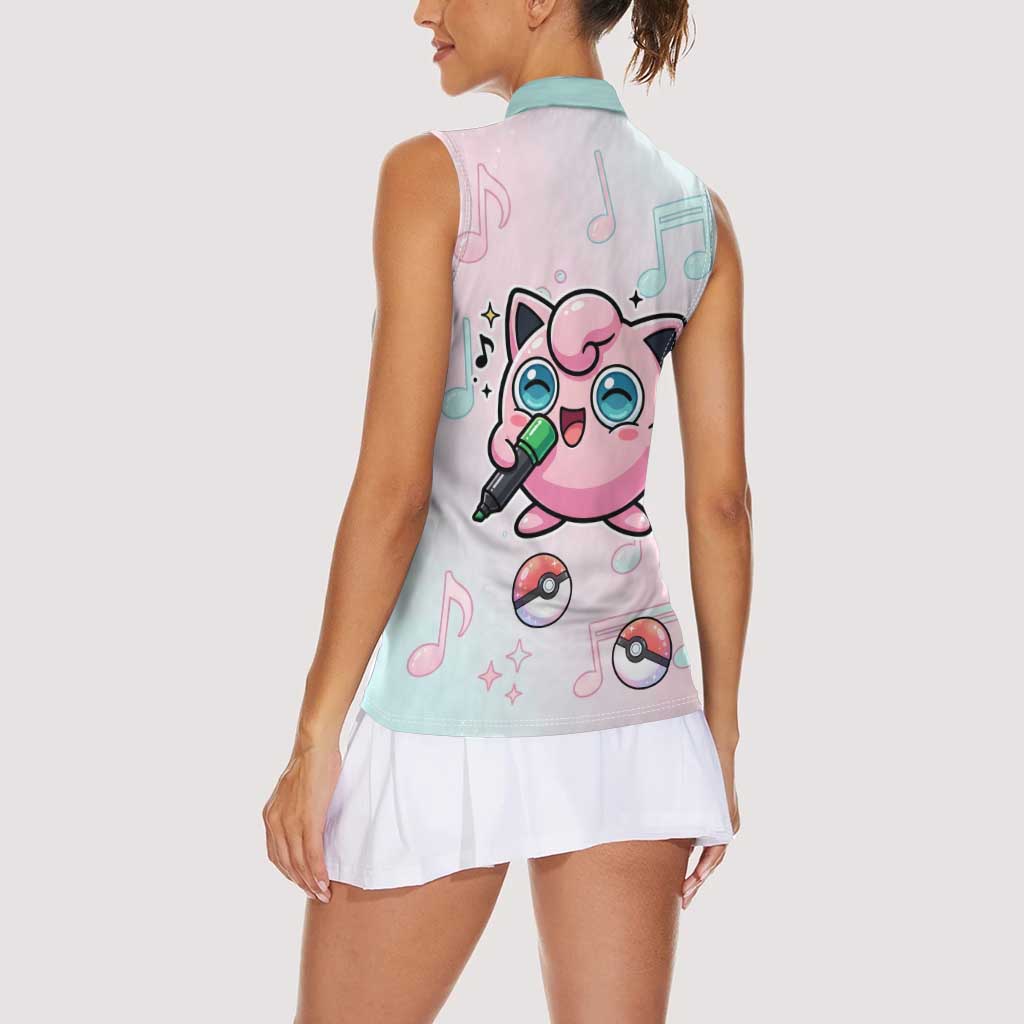 Jigglypuff Women Sleeveless Polo Shirt Pastel Melody Pop Art