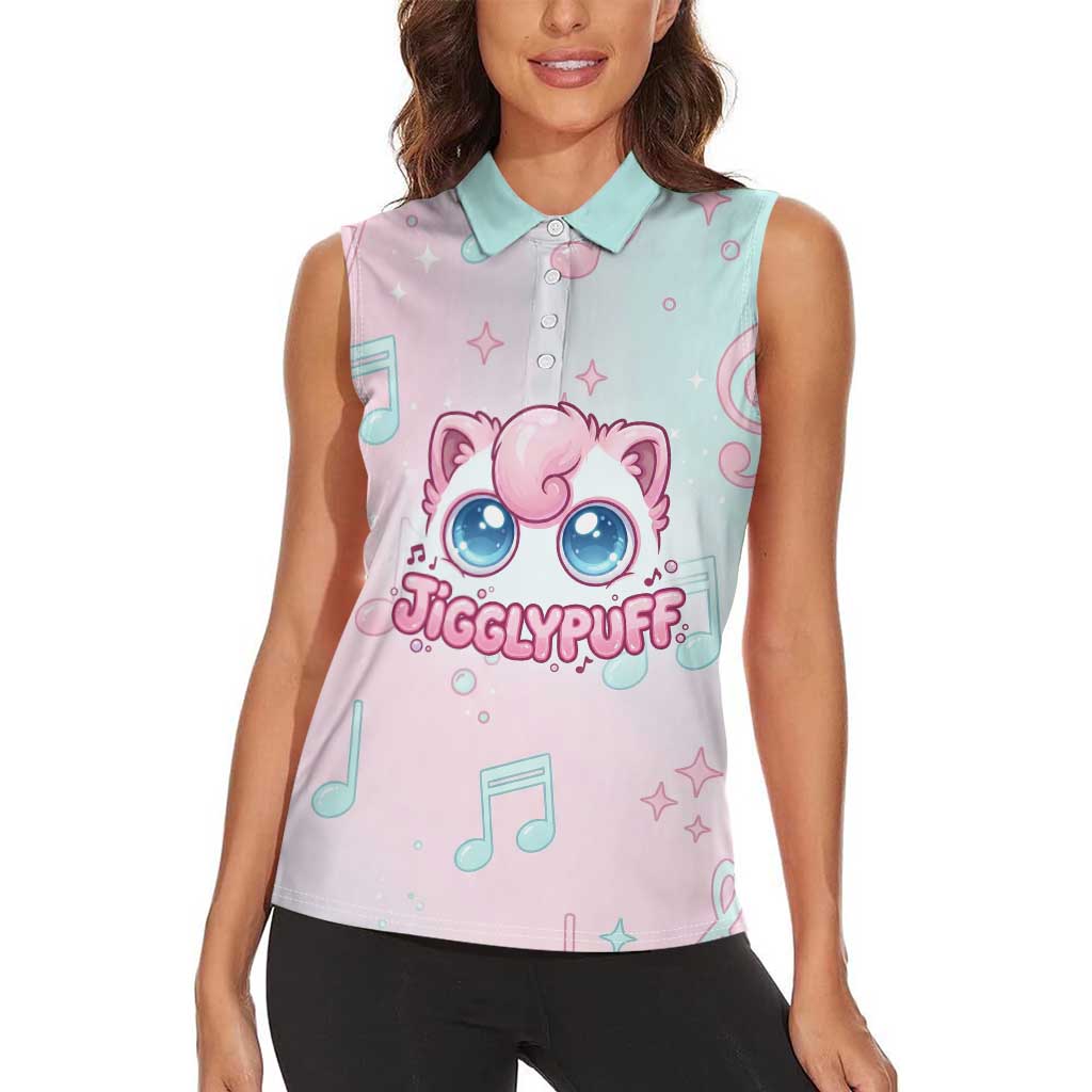 Jigglypuff Women Sleeveless Polo Shirt Pastel Melody Pop Art
