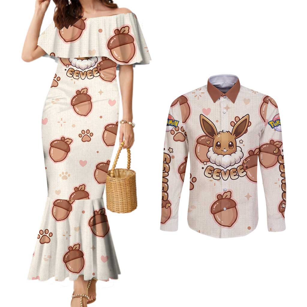 Eevee Couples Matching Mermaid Dress and Long Sleeve Button Shirt Cozy Autumn Acorn Art
