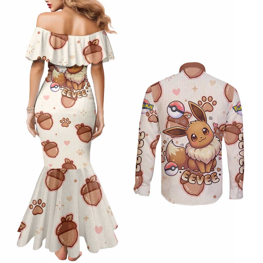 Eevee Couples Matching Mermaid Dress and Long Sleeve Button Shirt Cozy Autumn Acorn Art