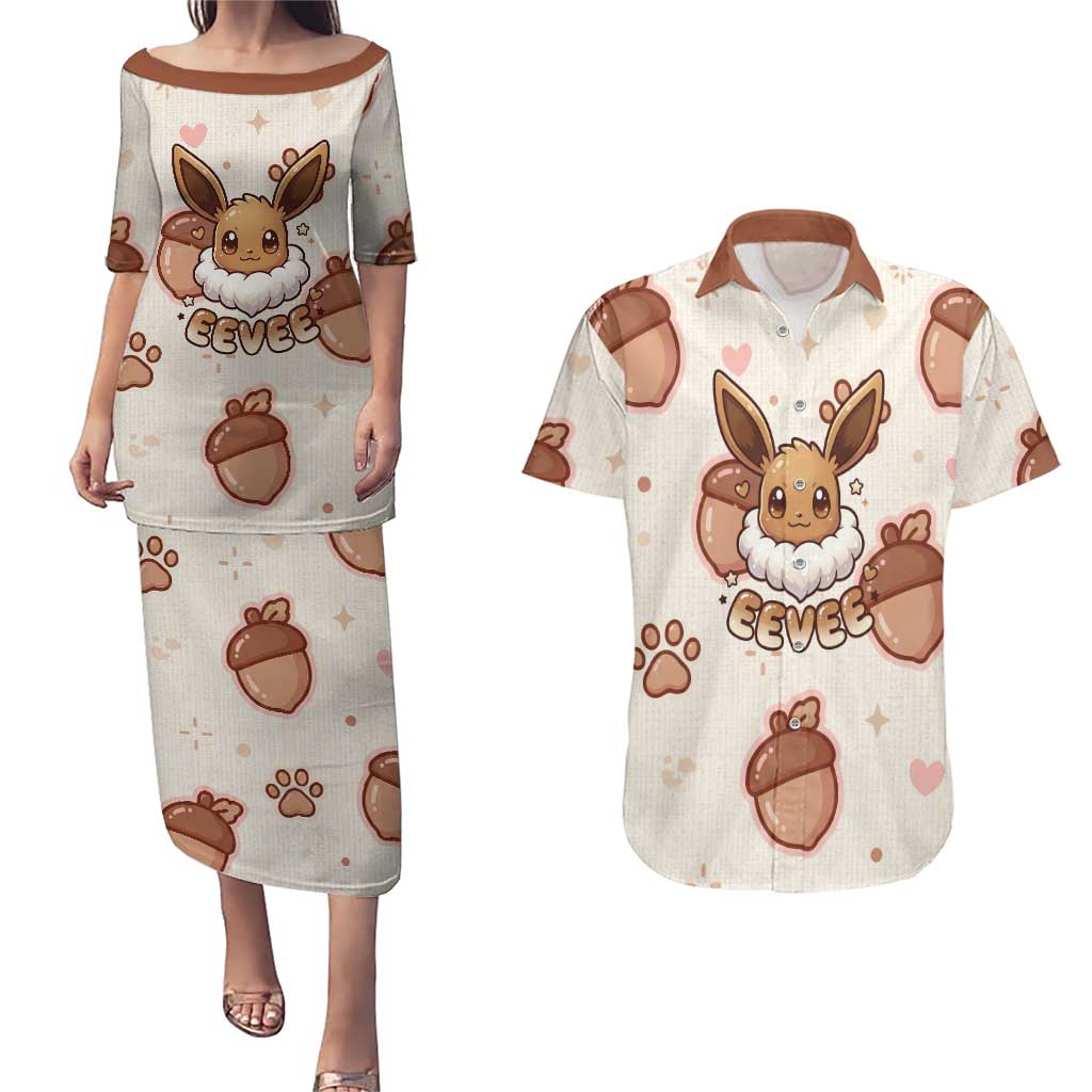 Eevee Couples Matching Puletasi and Hawaiian Shirt Cozy Autumn Acorn Art