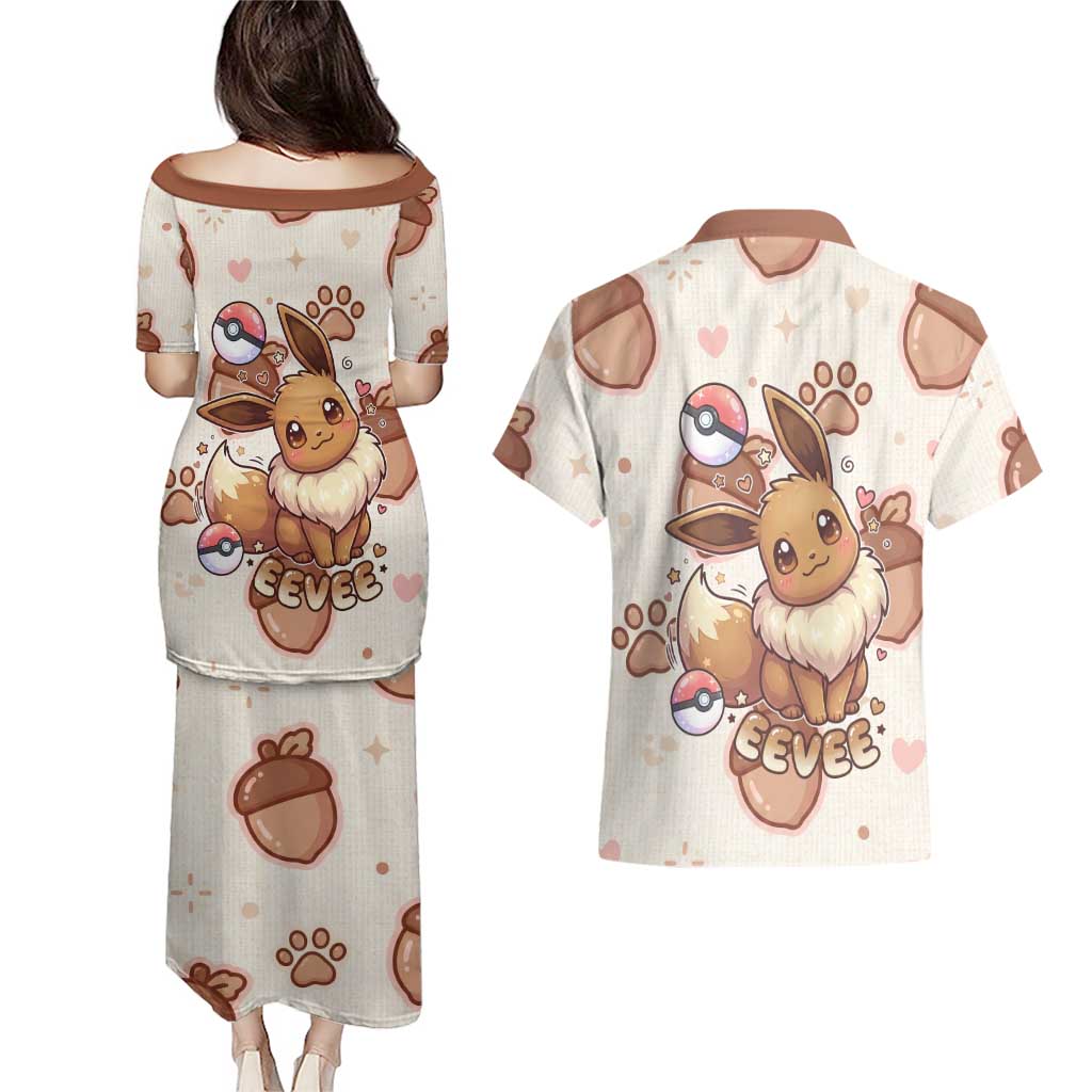 Eevee Couples Matching Puletasi and Hawaiian Shirt Cozy Autumn Acorn Art