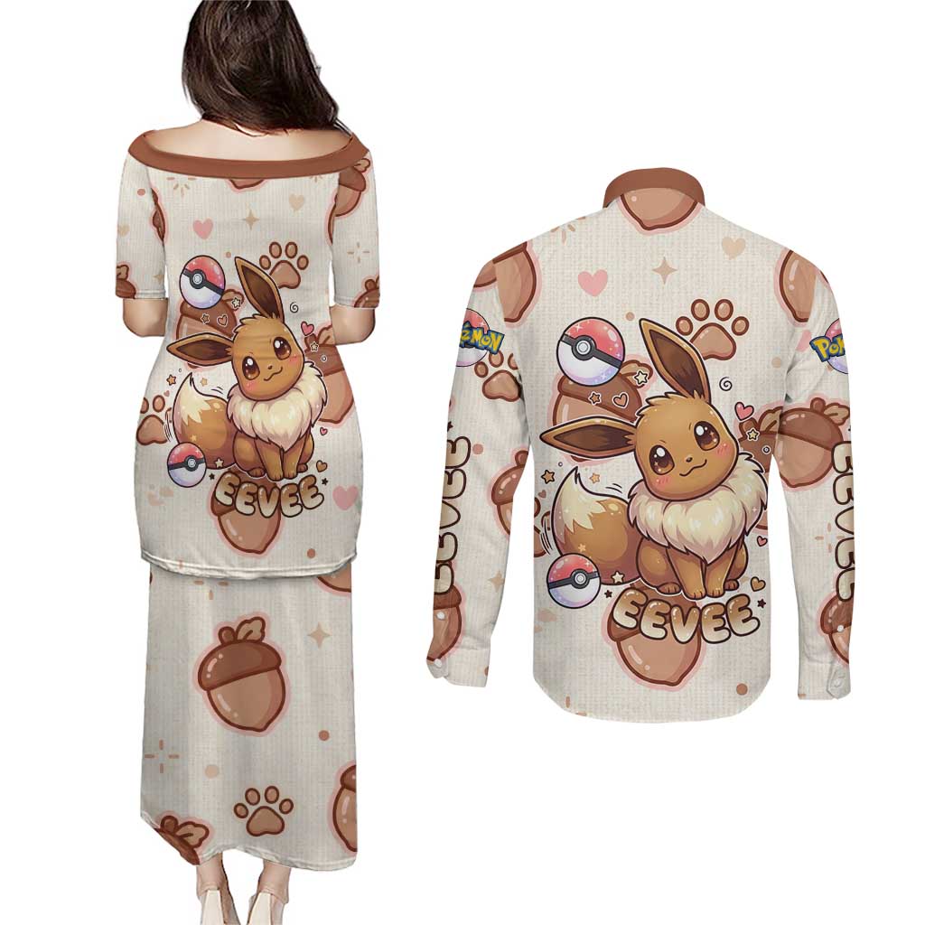 Eevee Couples Matching Puletasi and Long Sleeve Button Shirt Cozy Autumn Acorn Art