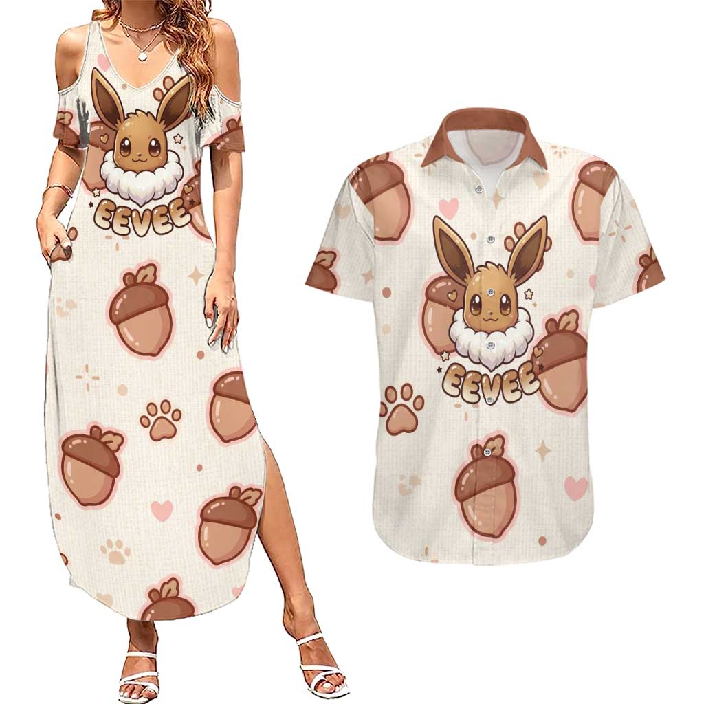 Eevee Couples Matching Summer Maxi Dress and Hawaiian Shirt Cozy Autumn Acorn Art
