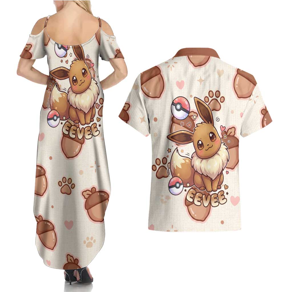 Eevee Couples Matching Summer Maxi Dress and Hawaiian Shirt Cozy Autumn Acorn Art