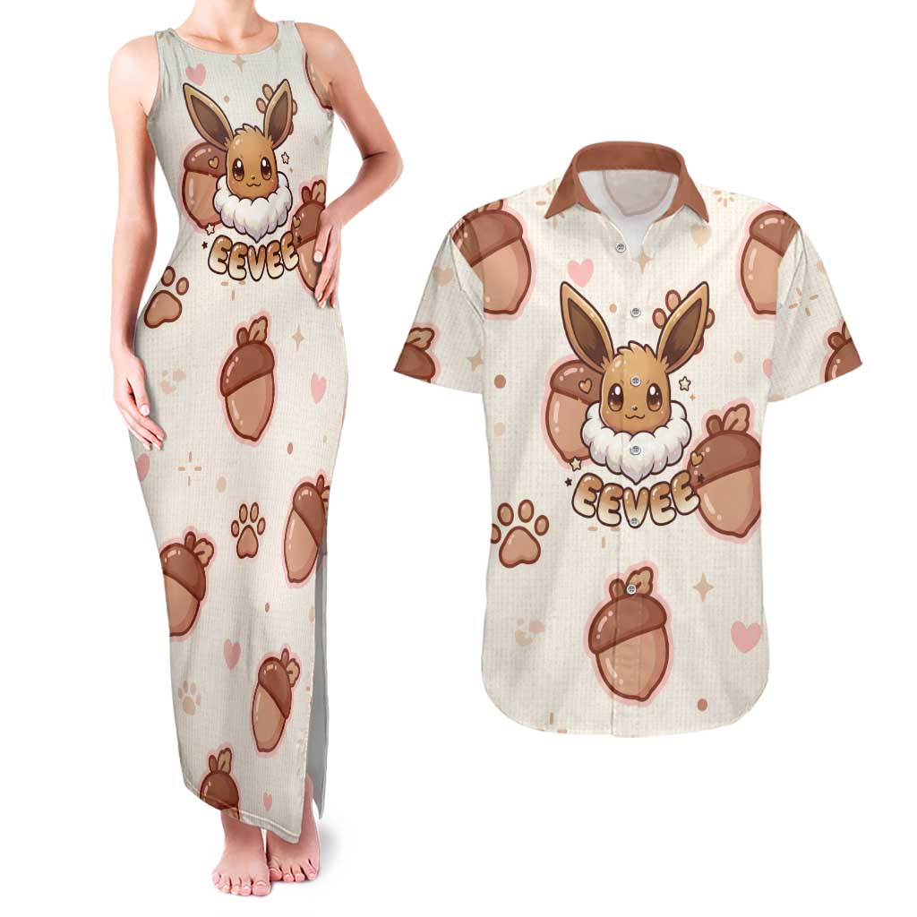 Eevee Couples Matching Tank Maxi Dress and Hawaiian Shirt Cozy Autumn Acorn Art