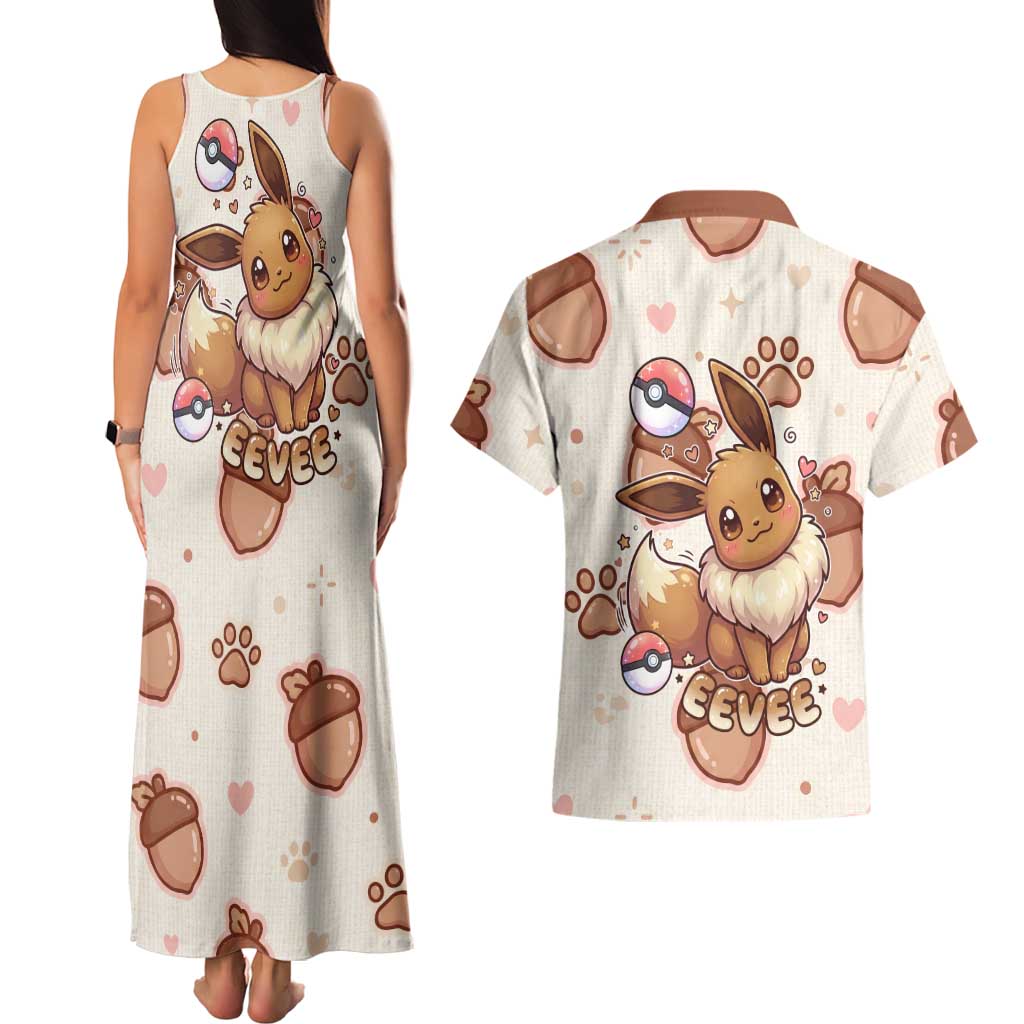 Eevee Couples Matching Tank Maxi Dress and Hawaiian Shirt Cozy Autumn Acorn Art