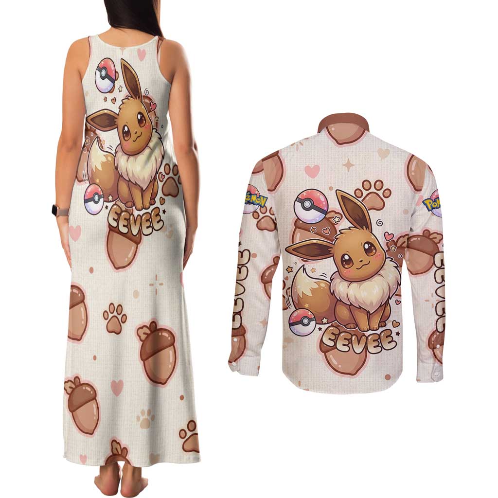 Eevee Couples Matching Tank Maxi Dress and Long Sleeve Button Shirt Cozy Autumn Acorn Art