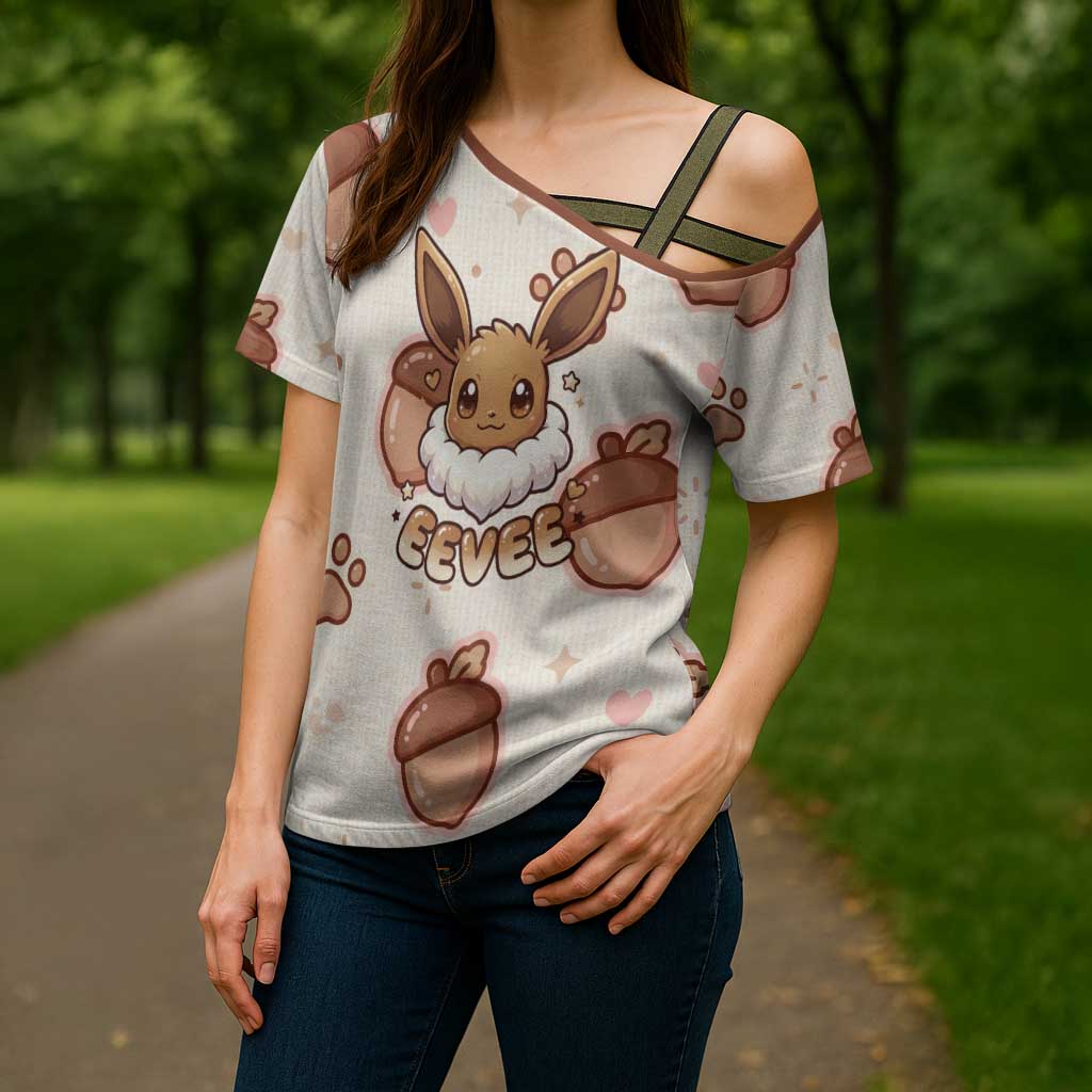 Eevee Cross Shoulder Shirt Cozy Autumn Acorn Art