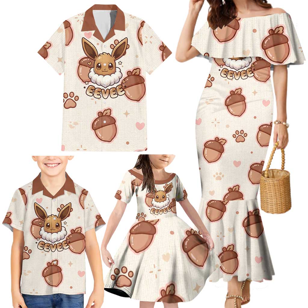 Eevee Family Matching Mermaid Dress and Hawaiian Shirt Cozy Autumn Acorn Art