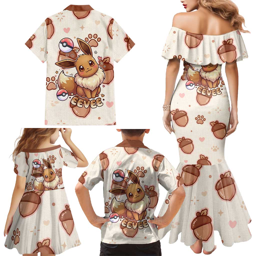 Eevee Family Matching Mermaid Dress and Hawaiian Shirt Cozy Autumn Acorn Art