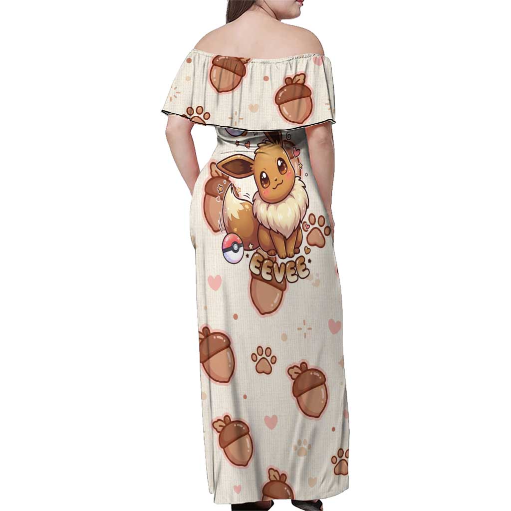 Eevee Family Matching Off Shoulder Maxi Dress and Hawaiian Shirt Cozy Autumn Acorn Art