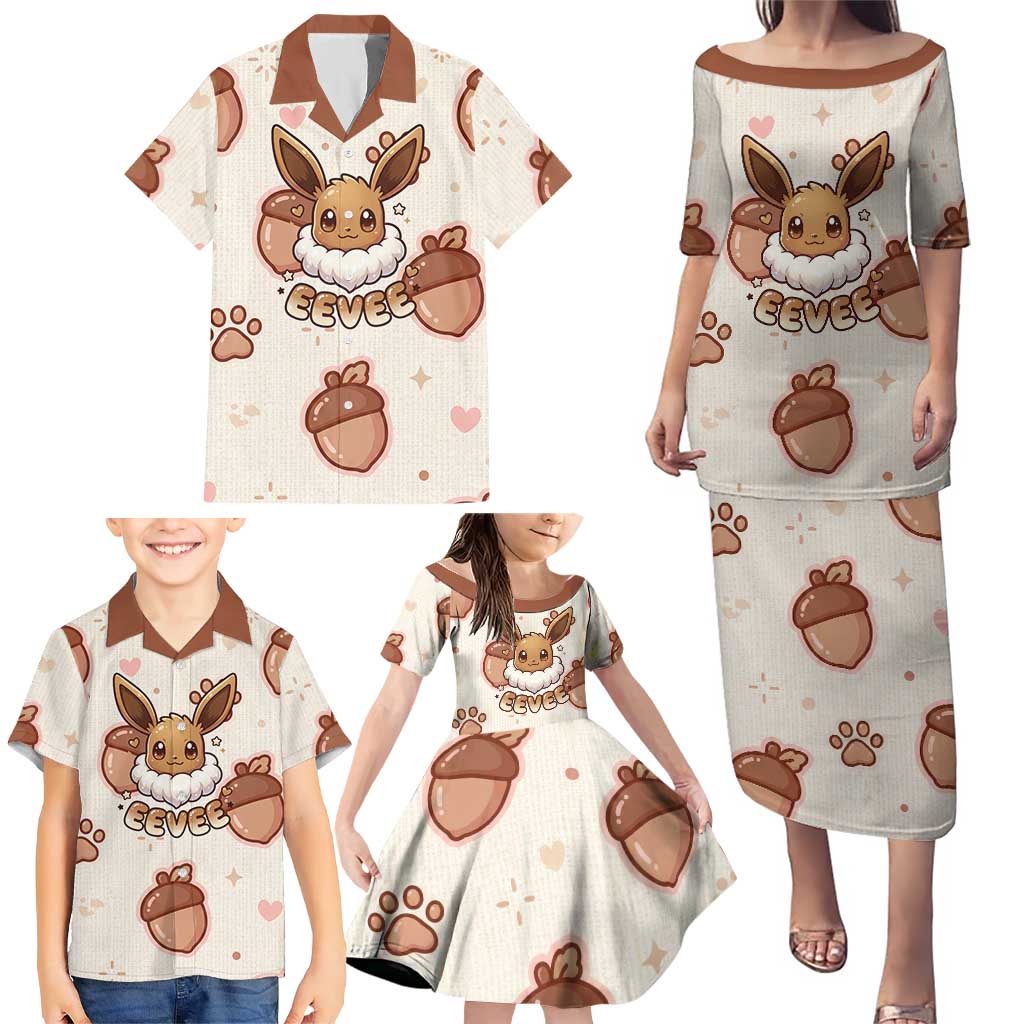 Eevee Family Matching Puletasi and Hawaiian Shirt Cozy Autumn Acorn Art