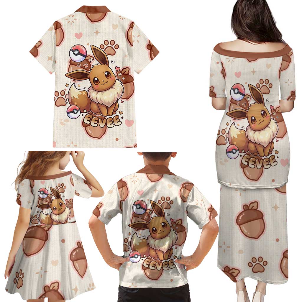 Eevee Family Matching Puletasi and Hawaiian Shirt Cozy Autumn Acorn Art