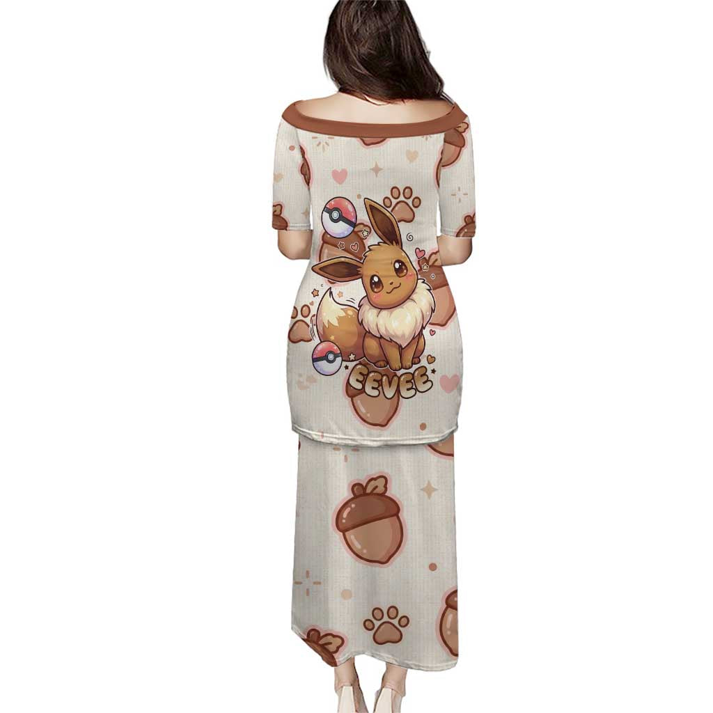 Eevee Family Matching Puletasi and Hawaiian Shirt Cozy Autumn Acorn Art