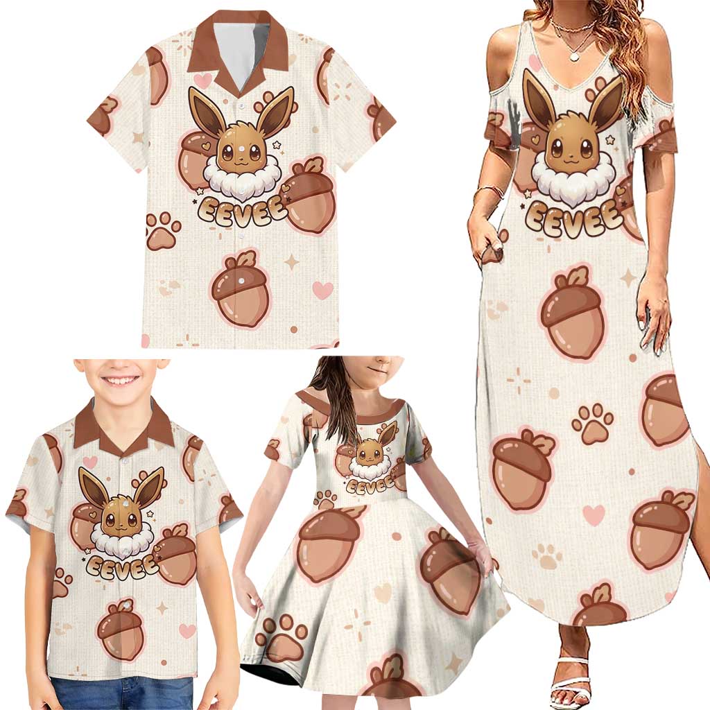 Eevee Family Matching Summer Maxi Dress and Hawaiian Shirt Cozy Autumn Acorn Art