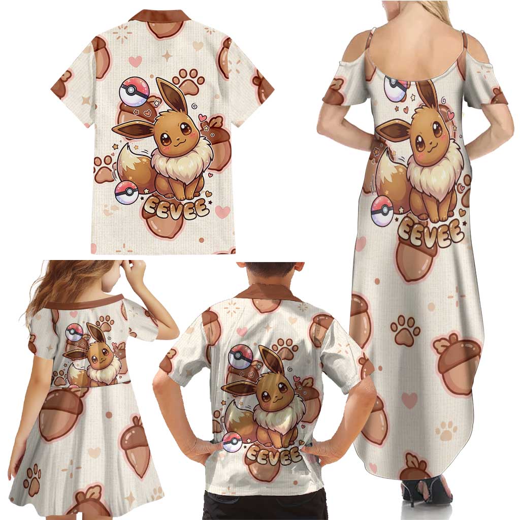 Eevee Family Matching Summer Maxi Dress and Hawaiian Shirt Cozy Autumn Acorn Art