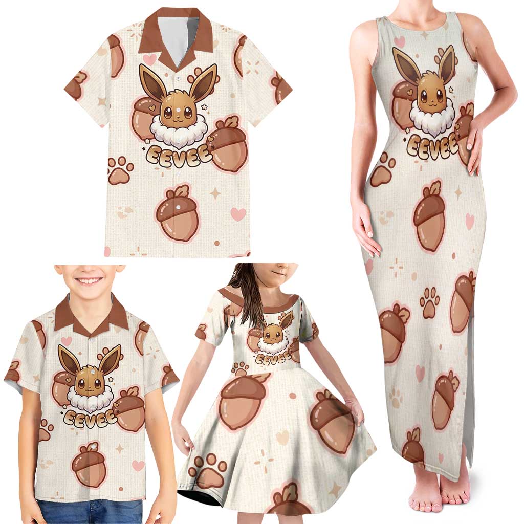 Eevee Family Matching Tank Maxi Dress and Hawaiian Shirt Cozy Autumn Acorn Art