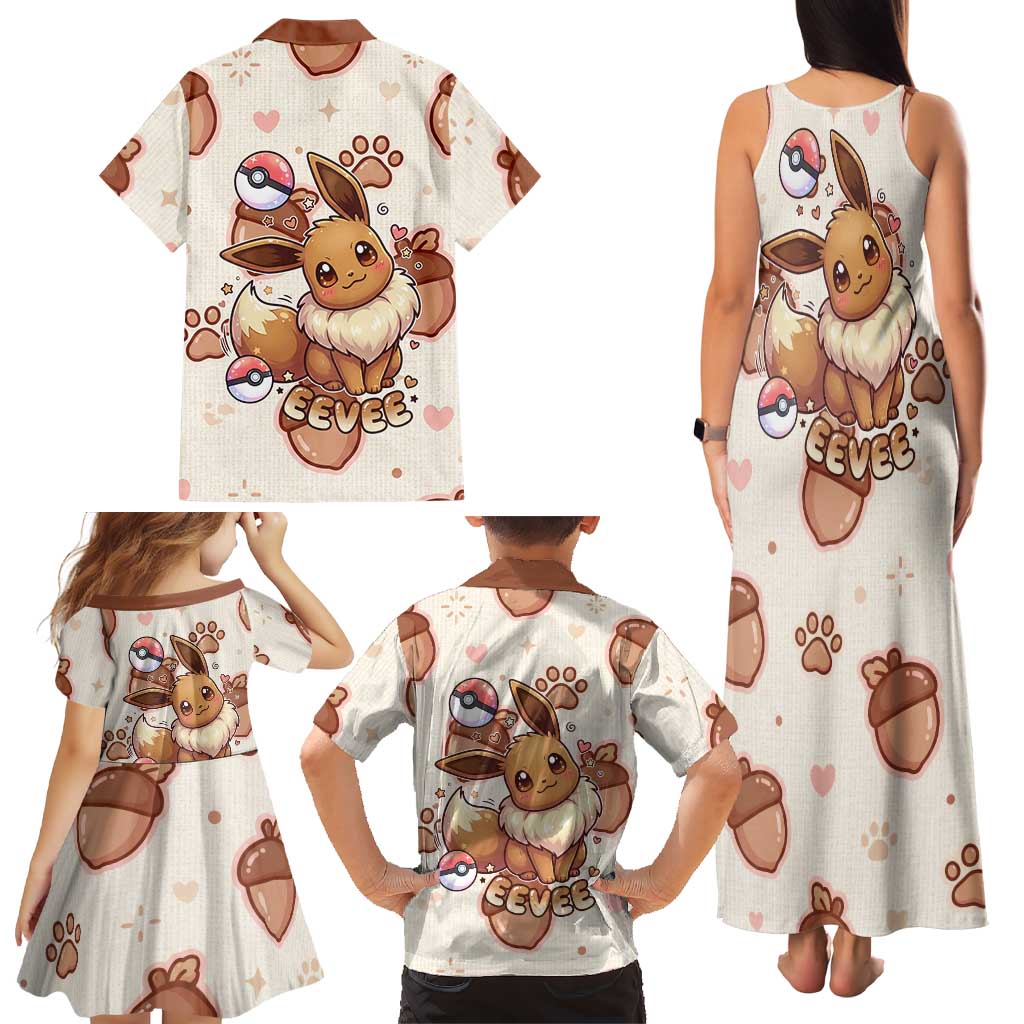 Eevee Family Matching Tank Maxi Dress and Hawaiian Shirt Cozy Autumn Acorn Art