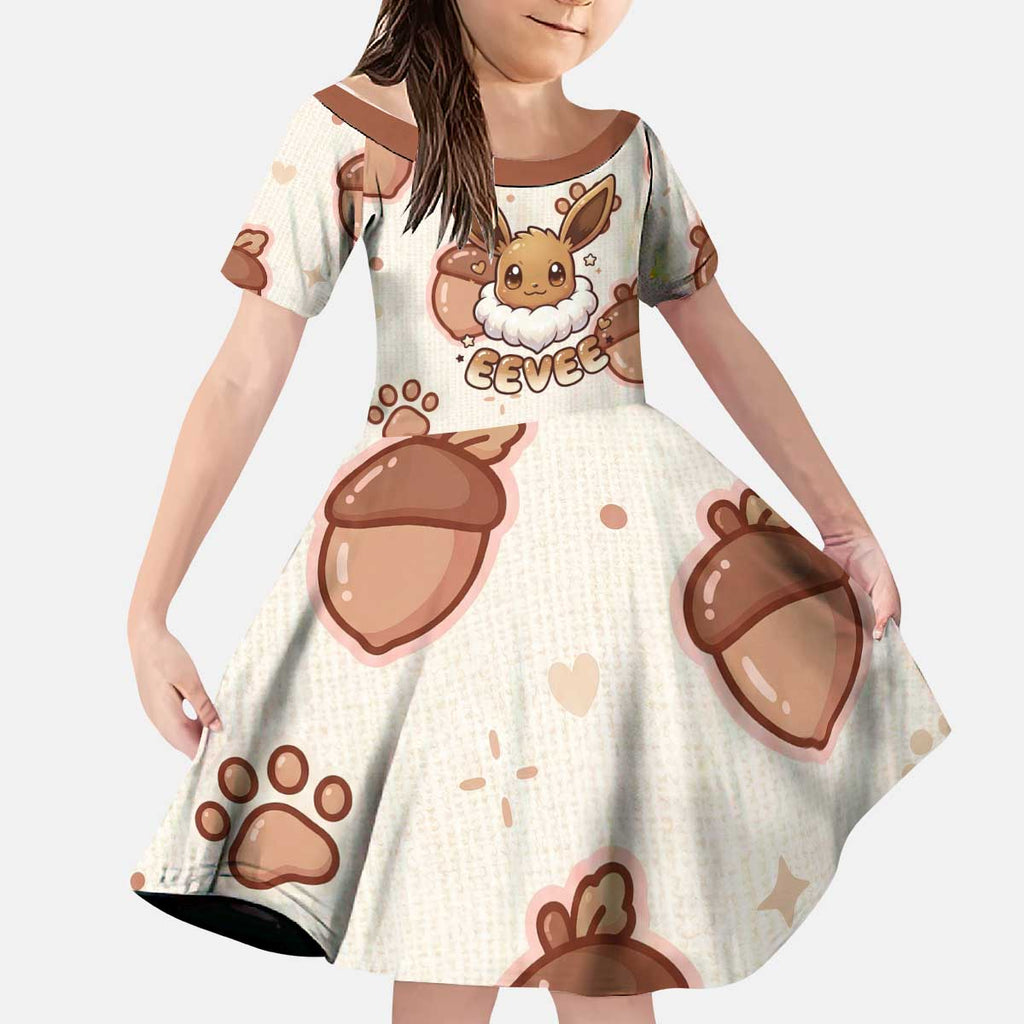 Eevee Kid Short Sleeve Dress Cozy Autumn Acorn Art