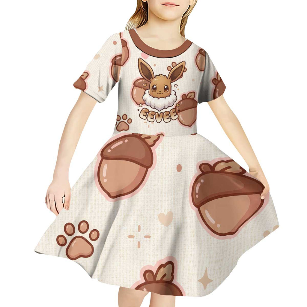 Eevee Kid Short Sleeve Dress Cozy Autumn Acorn Art