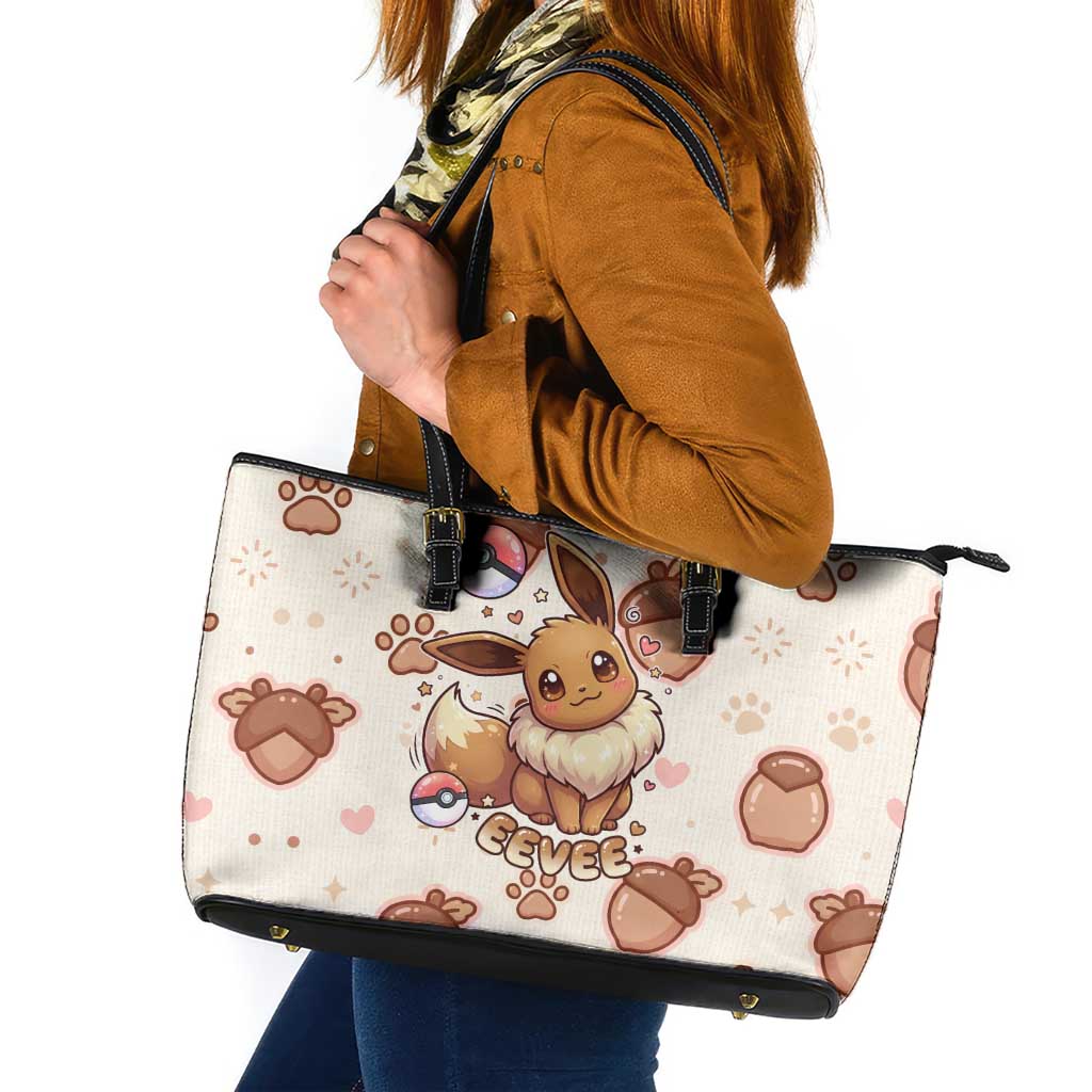Eevee Leather Tote Bag Cozy Autumn Acorn Art