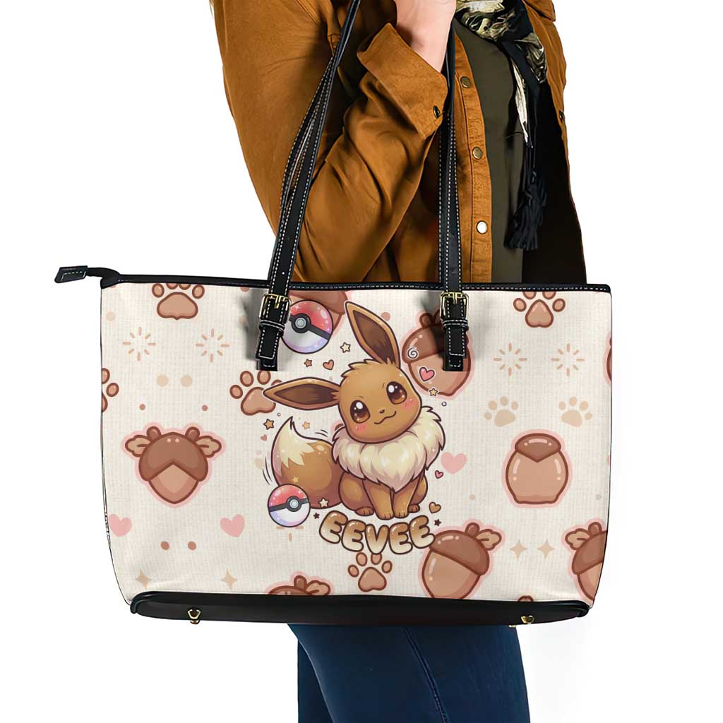 Eevee Leather Tote Bag Cozy Autumn Acorn Art