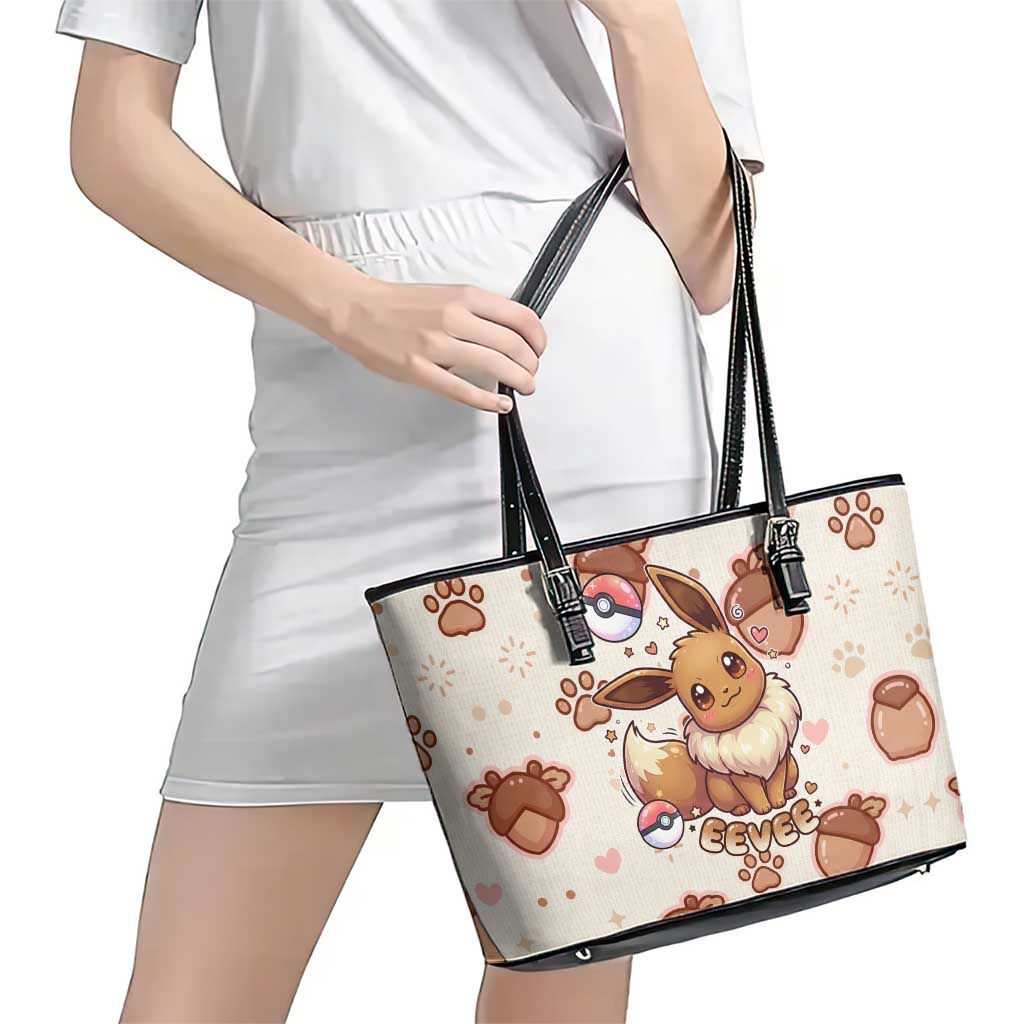 Eevee Leather Tote Bag Cozy Autumn Acorn Art