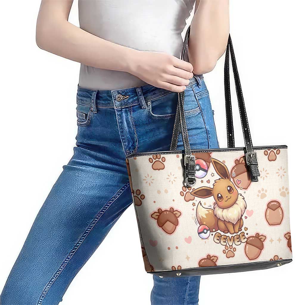Eevee Leather Tote Bag Cozy Autumn Acorn Art