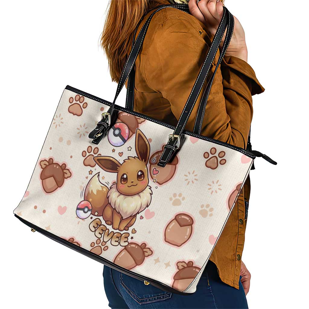 Eevee Leather Tote Bag Cozy Autumn Acorn Art