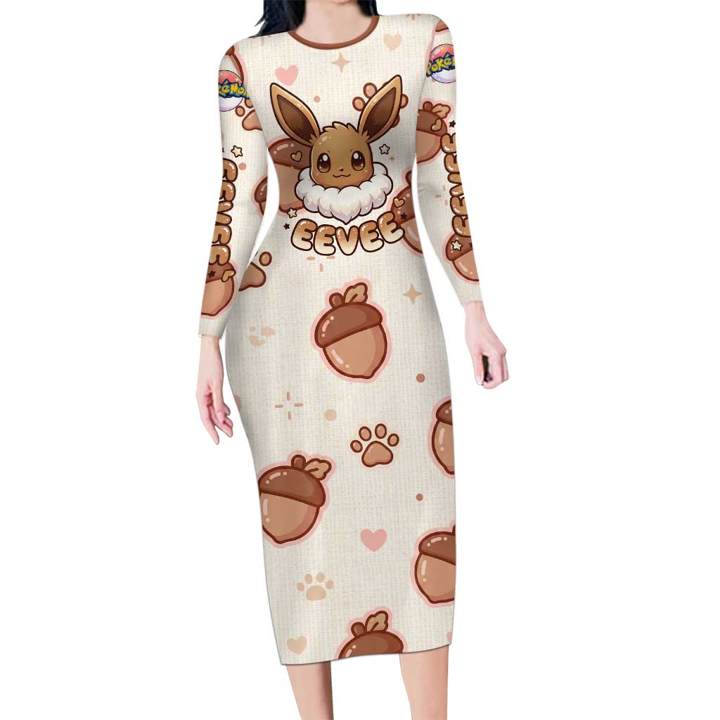 Eevee Long Sleeve Bodycon Dress Cozy Autumn Acorn Art
