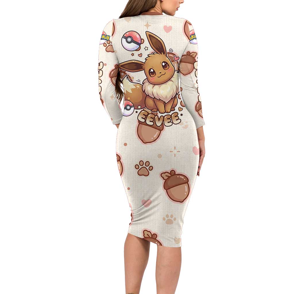 Eevee Long Sleeve Bodycon Dress Cozy Autumn Acorn Art