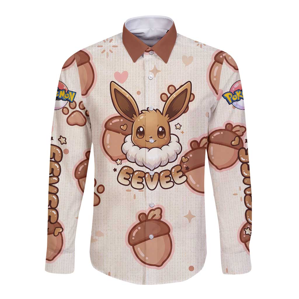 Eevee Long Sleeve Button Shirt Cozy Autumn Acorn Art