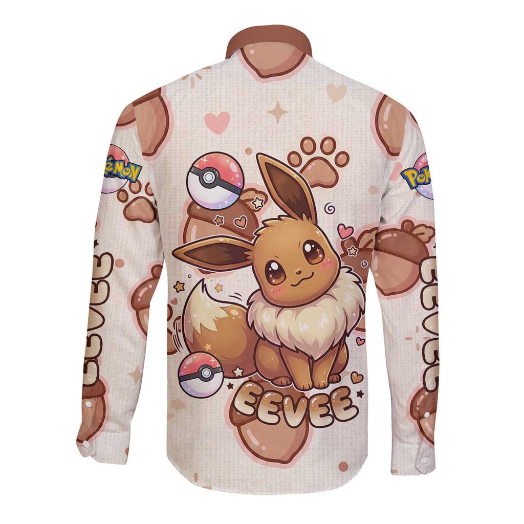 Eevee Long Sleeve Button Shirt Cozy Autumn Acorn Art