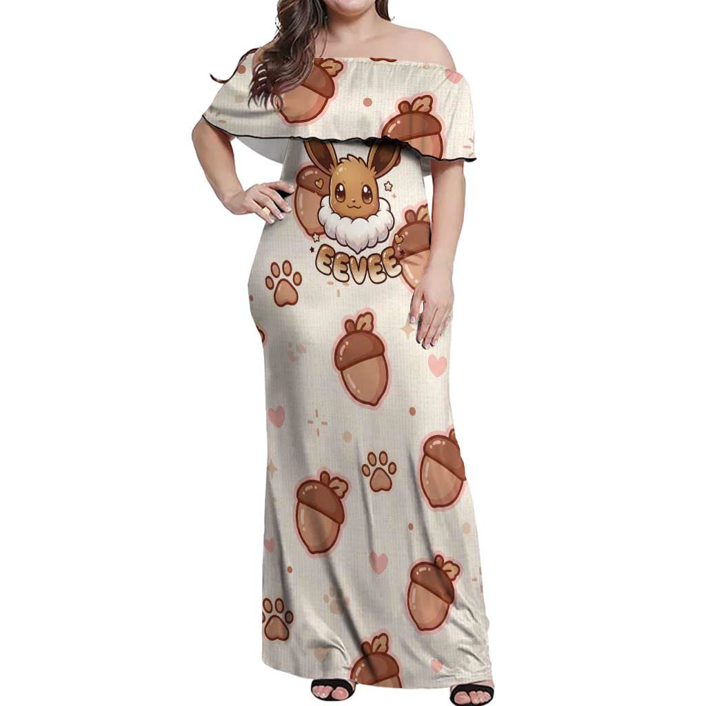 Eevee Off Shoulder Maxi Dress Cozy Autumn Acorn Art