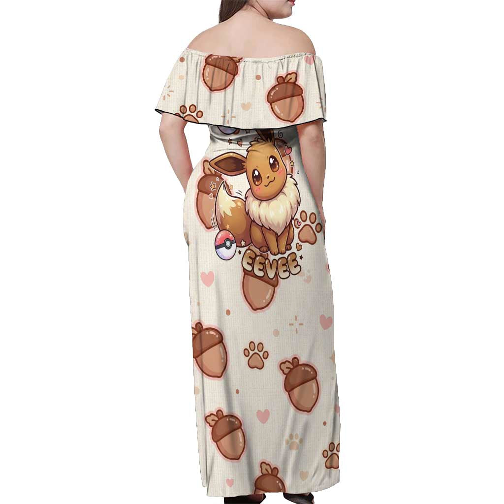 Eevee Off Shoulder Maxi Dress Cozy Autumn Acorn Art