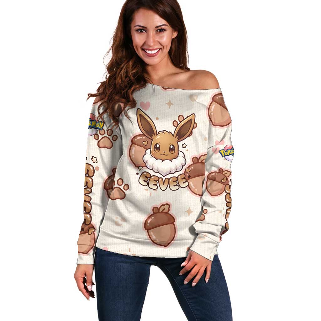 Eevee Off Shoulder Sweater Cozy Autumn Acorn Art