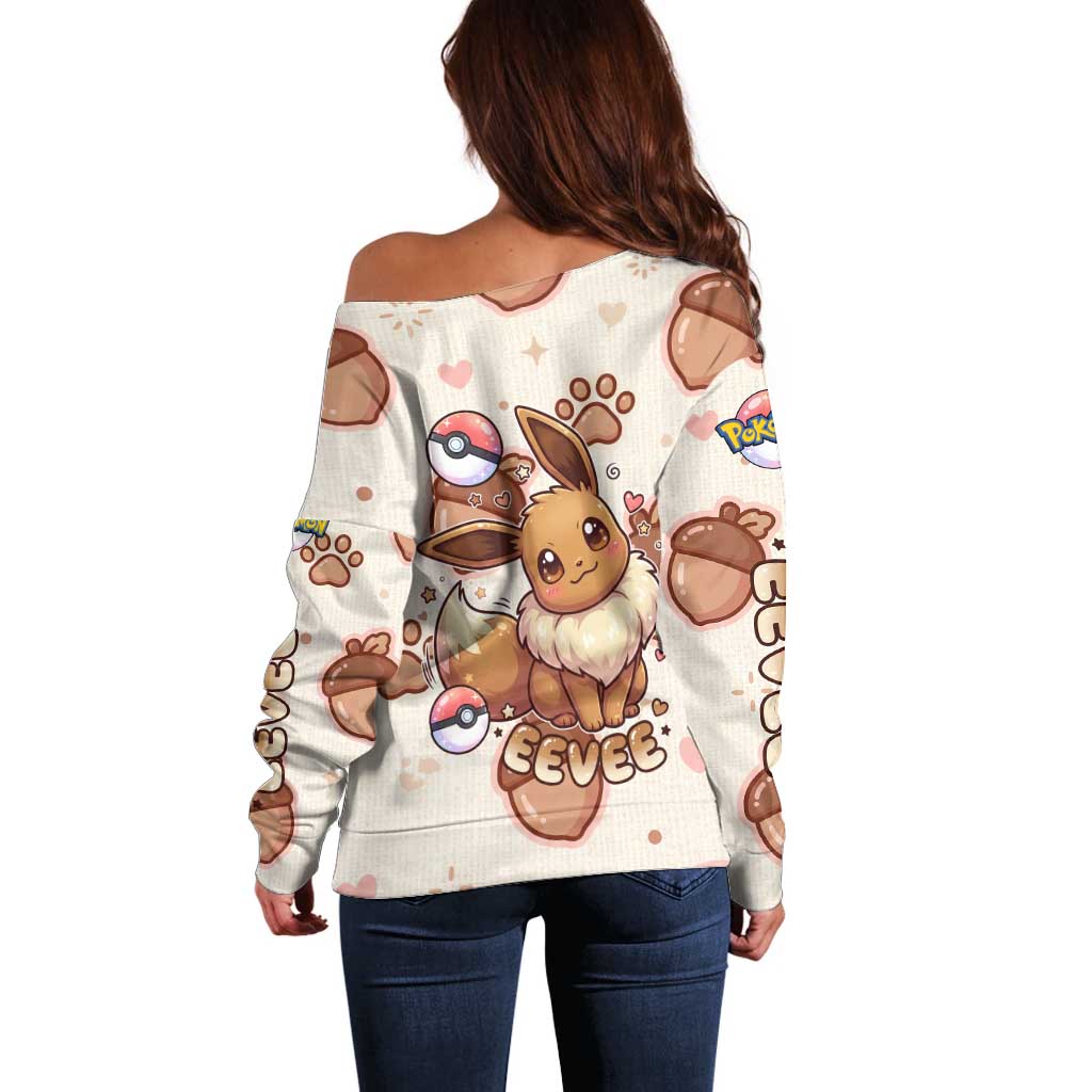 Eevee Off Shoulder Sweater Cozy Autumn Acorn Art
