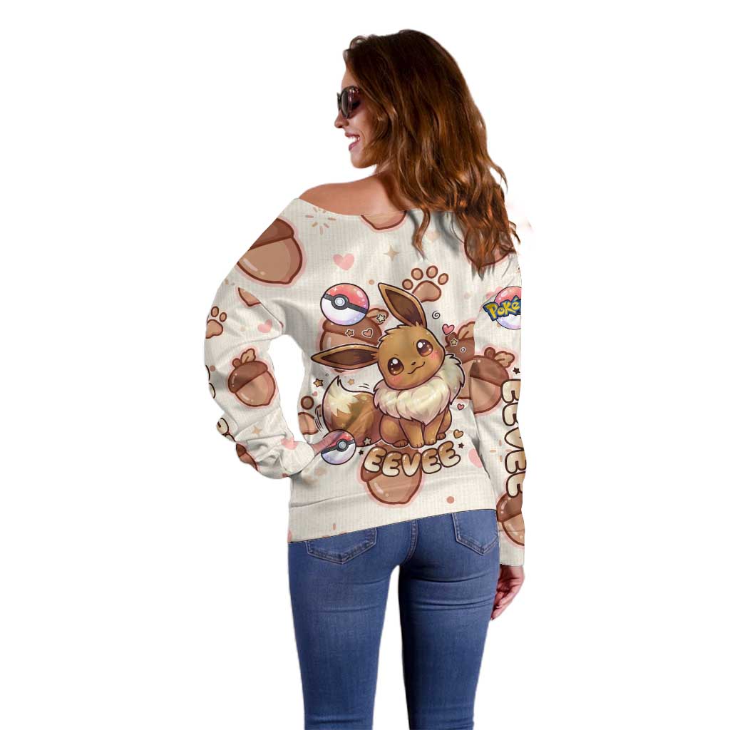 Eevee Off Shoulder Sweater Cozy Autumn Acorn Art