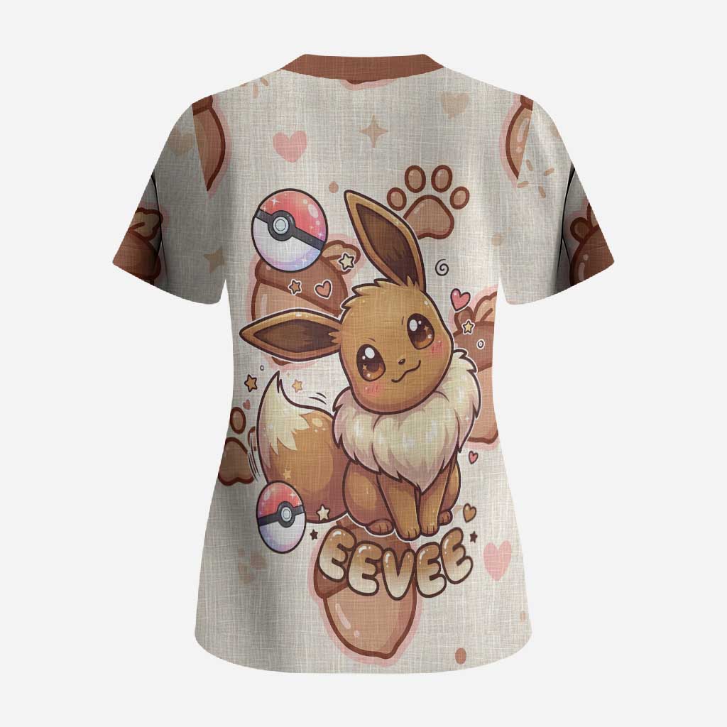 Eevee Scrub Top Cozy Autumn Acorn Art